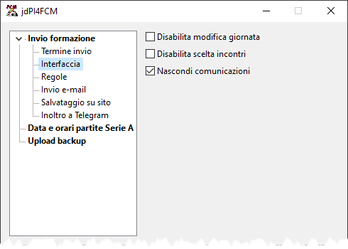 Plug-in screenshot 3: Invio formazione | Interfaccia