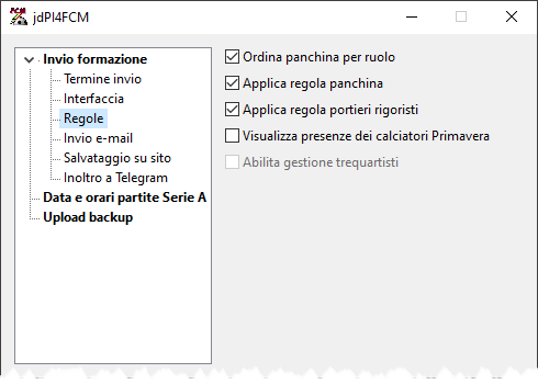 Plug-in screenshot 4: Invio formazione | Regole